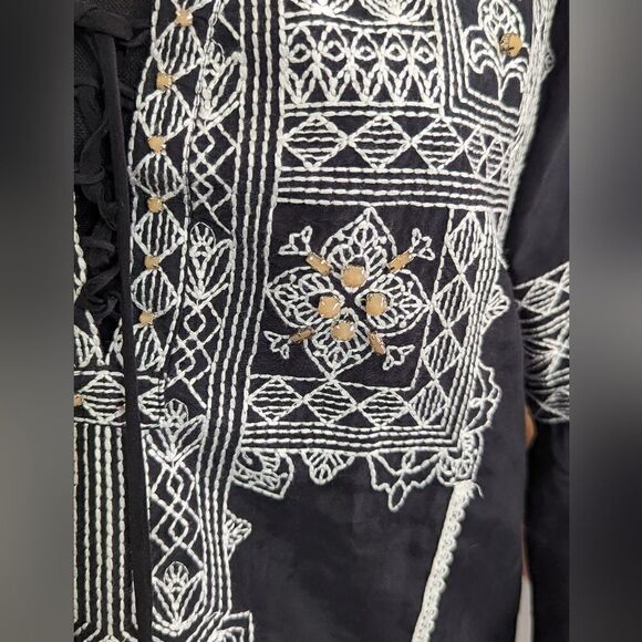 Hale Bob Silk Jeweled Embroidered Coastal Cowgirl Peasant Whimsigoth Top - Picture 5 of 11